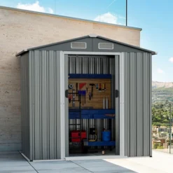 Costway 6 X 4 FT Outdoor Storage Shed Galvanized Steel Shed With Lockable Sliding Doors -Outdoor Deals Garden Store GUEST b4a1e5bc 94b4 4d36 834a 434da4961214