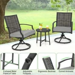 Costway 3 PCS Patio Swivel Chair Set Coffee Table Wicker Cushioned Seat Balcony Porch -Outdoor Deals Garden Store GUEST b4b3025b d4d2 440e 8ccd dd0000bb630d