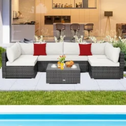 Costway 7PCS Patio Rattan Furniture Set Sectional Sofa Cushioned Garden -Outdoor Deals Garden Store GUEST b4f8526d d0b6 4dc0 a7fb c4c5fed55983