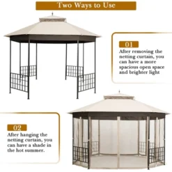 Costway 10'x12' Patio Gazebo Canopy Shelter Double Top Netting Sidewalls Beige -Outdoor Deals Garden Store GUEST b5165eef 43d3 4d0b 8743 a1dad2a10d70