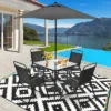 Costway 6PCS Patio Furniture Dining Set Folding Chairs Glass Table W/Umbrella Deck Grey