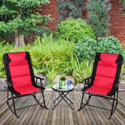 Costway 3 PCS Outdoor Folding Rocking Chair Table Set Bistro Sets Patio Furniture Red -Outdoor Deals Garden Store GUEST b55837da 90cf 4b55 b1a5 503e0c7ba96e