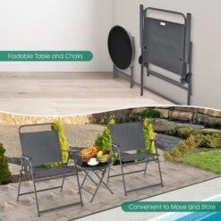 Costway 3PCS Outdoor Bistro Set Folding Table And Chairs Garden Deck Black -Outdoor Deals Garden Store GUEST b5e5a0b8 30a6 4f1e aff0 a13c15c37181