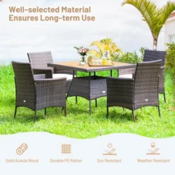 Costway 5PCS Patio Rattan Dining Furniture Set Arm Chair Wooden Table Top 13 Costway 5PCS Patio Rattan Dining Furniture Set Arm Chair Wooden Table Top -Outdoor Deals Garden Store GUEST b6d496b2 35d4 4825 b997 52c83b1c393d