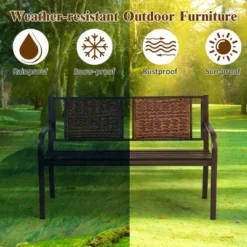 Costway Patio Garden Bench Steel Frame Rattan Backrest Park Yard Outdoor Porch Furniture -Outdoor Deals Garden Store GUEST b700c723 2a5a 40f7 a834 fa98849e7db0