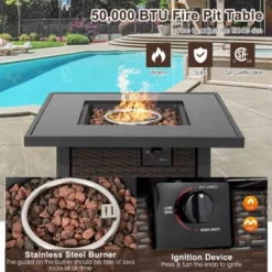 Costway 32'' Propane Fire Pit Table 50,000 BTU Square Firepit Heater W/ Lava Rocks Cover -Outdoor Deals Garden Store GUEST b7793cd9 e744 439e 91de fdaaf0ee6a05