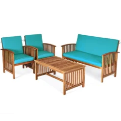 Costway 4PCS Patio Solid Wood Furniture Set Conversation Coffee Table TurquoiseBlack Cushion -Outdoor Deals Garden Store GUEST b7a948e2 5fda 4a79 963d d27f03d72ee7