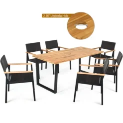 Costway 7PCS Patio Rattan Patented Dining Chair Table Set Solid Wood Frame Umbrella Hole 15 Costway 7PCS Patio Rattan Patented Dining Chair Table Set Solid Wood Frame Umbrella Hole -Outdoor Deals Garden Store GUEST b7cbb9d8 00f2 4154 9e00 01af4862f24c