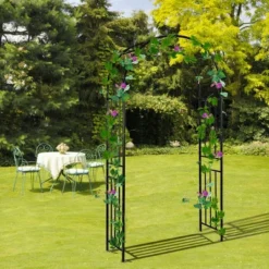 Costway 7.2Ft Garden Arch Steel Arbor Wedding Garden Decoration Climbing Plants W/Stakes