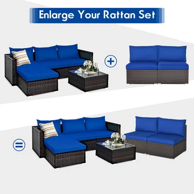 Costway 2PCS Patio Rattan Armless Sofa Sectional Furniture W/Navy Cushion 5 Costway 2PCS Patio Rattan Armless Sofa Sectional Furniture W/Navy Cushion - Image 5