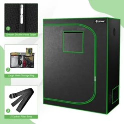 Costway 48''x24''x60'' Mylar Hydroponic Grow Tent W/Observation Window & Floor Tray GrayBlack -Outdoor Deals Garden Store GUEST b844a44c 59c6 4997 86e2 a487b7ffc063