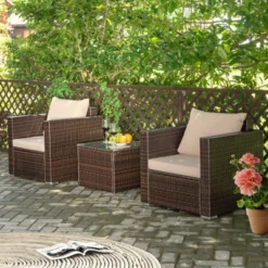 Costway 3PCS Patio Rattan Outdoor Furniture Set W/ Cushioned Sofa Coffee Table -Outdoor Deals Garden Store GUEST b89bc8c0 943c 4e34 a6fd a0a7d2d320c9