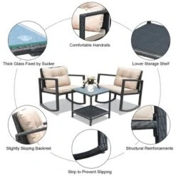 Costway 3PC Patio Rattan Conversation Set Rocking Chair Cushioned Sofa Garden Furniture -Outdoor Deals Garden Store GUEST b8b741be e685 4878 b514 17e876e89135