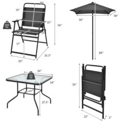 Costway 6PCS Patio Furniture Dining Set Folding Chairs Glass Table W/Umbrella Deck Grey -Outdoor Deals Garden Store GUEST b8bc42f2 f042 4071 8775 f3ec69a8c239
