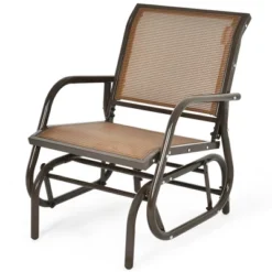Costway Outdoor Single Swing Glider Rocking Chair Armrest Garden Porch Backyard GreyBrown -Outdoor Deals Garden Store GUEST b8c4d6c3 ac58 452f 8191 d9f7cbb901f3