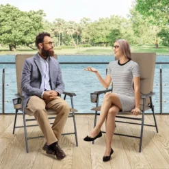 Costway Patio Padded Folding Portable Chair Camping Dining Outdoor Beach Chair GreyBrown -Outdoor Deals Garden Store GUEST b8e45fb8 1925 4292 bd0b 1444007c0389