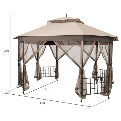Costway 10' X 12' Octagonal Patio Gazebo Canopy Shelter Double Top W/Netting Sidewalls 1 Costway 10' X 12' Octagonal Patio Gazebo Canopy Shelter Double Top W/Netting Sidewalls