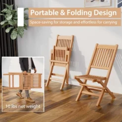 Costway 3pcs Patio Outdoor Teak Wood Bistro Dining Set Folding Chair & Table Slatted -Outdoor Deals Garden Store GUEST b9697b02 2541 43b0 a695 81195c08912b