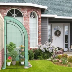 Costway 7'x 3.5'x 7' Lean-to Greenhouse Portable Wall House With Green PE Cover And Shelf -Outdoor Deals Garden Store GUEST b9965e16 5ad1 4126 b726 c21b4e356bb4