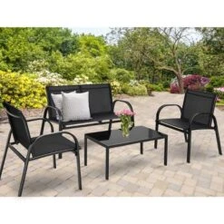 Costway 4 PCS Patio Furniture Set Sofa Coffee Table Steel Frame Garden Deck Black -Outdoor Deals Garden Store GUEST b9a49bbc 5abe 4f6f 9bf8 7e6d4f5eae8f