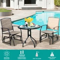 Costway 3PCS Patio Bistro Furniture Set Rocking Glider Chair Glass Table -Outdoor Deals Garden Store GUEST baa4723a 14b5 411a 8b6f e7bc4bedac2a