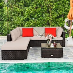 Costway 6PCS Outdoor Patio Rattan Furniture Set Cushioned Sectional Sofa Table Ottoman -Outdoor Deals Garden Store GUEST bb1753a0 97b0 41d2 8a3c 7dea34316b4a