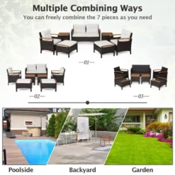 Costway 7PCS Patio Rattan Furniture Set Cushion Armrest Loveseat Ottoman Table -Outdoor Deals Garden Store GUEST bb3ae06f ab39 4632 8032 c06594c07073