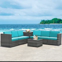 Costway 8 PCS Wicker Sofa Rattan Furniture Set Patio Furniture W/ Storage Table White BlackTurquoiseRed -Outdoor Deals Garden Store GUEST bb5bf168 9e4e 499d 8aed 3149d4d5fc99
