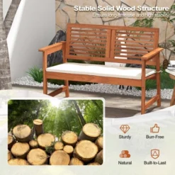 Costway Patio Bench Outdoor Solid Wood Loveseat Chair With Backrest & Cushion Porch Garden 12 Costway Patio Bench Outdoor Solid Wood Loveseat Chair With Backrest & Cushion Porch Garden -Outdoor Deals Garden Store GUEST bbaef6bd e603 4787 9134 0642b91dc071