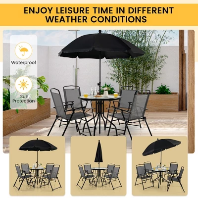 Costway 6 PCS Patio Dining Set Folding Chairs Glass Table Tilt Umbrella Garden 5 Costway 6 PCS Patio Dining Set Folding Chairs Glass Table Tilt Umbrella Garden - Image 5