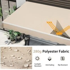 Costway Retractable Patio Awning Aluminum Deck Sunshade Shelter Outdoor Beige -Outdoor Deals Garden Store GUEST bbfe22a0 a5ba 40e2 8e67 e1b1de63363a