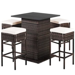 Costway Patio 5PCS Rattan Bar Table Stool Set Hidden Storage Shelf Cushioned 15 Costway Patio 5PCS Rattan Bar Table Stool Set Hidden Storage Shelf Cushioned -Outdoor Deals Garden Store GUEST bc698145 065c 4c26 90b7 6b7c4693f41e
