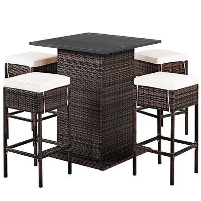 Costway Patio 5PCS Rattan Bar Table Stool Set Hidden Storage Shelf Cushioned 7 Costway Patio 5PCS Rattan Bar Table Stool Set Hidden Storage Shelf Cushioned - Image 7