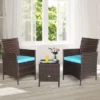 Costway 3PCS Patio Rattan Furniture Set Cushioned Sofa Glass Tabletop Deck RedBlue White
