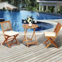 Costway 3PCS Patio Folding Wooden Bistro Set Cushioned Chair Conversation Cushion -Outdoor Deals Garden Store GUEST bd56b57d f0b6 4dad 99d7 dae6c8e4955a