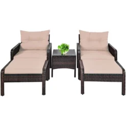 Costway 5 PCS Patio Rattan Wicker Furniture Set Sofa Ottoman Coffee Table Cushioned Yard -Outdoor Deals Garden Store GUEST bd8a6549 de11 4872 aaa7 c19a00592b44