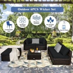 Costway 6PCS Outdoor Patio Rattan Furniture Set Cushioned Sectional Sofa NavyBlackTurquoise -Outdoor Deals Garden Store GUEST bda06a2a 799d 4781 a1a0 4743cd3a83e3