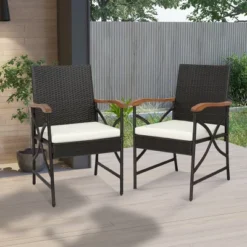 Costway 5PCS Patio Wicker Dining Set Cushion Armchairs Acacia Wood Table With Umbrella Hole -Outdoor Deals Garden Store GUEST bda08f3d 3e30 4ab8 abae 543e9b5c312c 2