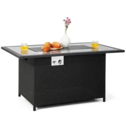 Costway 52'' Propane Fire Pit Table Marble Tabletop Rattan Wicker W/ Rain Cover Lava Rock -Outdoor Deals Garden Store GUEST bde65ea2 ead4 43c2 a293 a9cef5e3e669