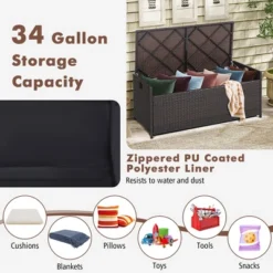Costway 34 Gallon Patio Wicker Storage Deck Box W/Cushion Off White Backyard -Outdoor Deals Garden Store GUEST be03e013 d5e9 43c6 baef 746f67e07038