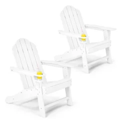 Costway 2PCS Patio Adirondack Chair Weather Resistant Garden Deck W/Cup Holder WhiteBlackGreyTurquoise -Outdoor Deals Garden Store GUEST be6c1ccc 628a 4467 b9fd adecda4cea0e