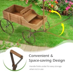 Costway Garden Plant Planter Wooden Wagon Planter W/ Wheel Garden Yard -Outdoor Deals Garden Store GUEST be82826a 8632 4485 a2b3 85b92bfe75c0