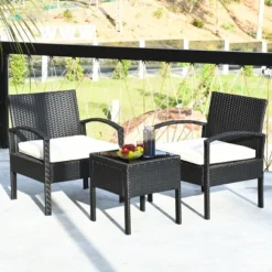Costway 3PCS Patio Rattan Furniture Set Table & Chairs Set With Thick Cushions Garden -Outdoor Deals Garden Store GUEST bf53b13a eaad 4ffe 879b b8b9f7d713ad 1