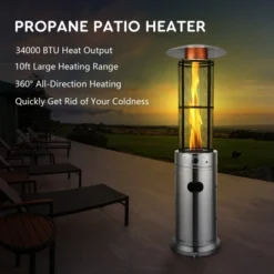 Costway 34000 BTU Patio Heaters Stainless Steel Round Propane Glass Tube Flame W/Wheels -Outdoor Deals Garden Store GUEST bf89b9a1 039c 40a7 9f82 16f4a5a49430