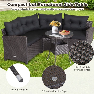 Costway 4PCS Patio Rattan Furniture Set Cushioned Sofa Glass Table Garden 5 Costway 4PCS Patio Rattan Furniture Set Cushioned Sofa Glass Table Garden - Image 5