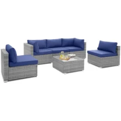 Costway 6 PCS Patio Conversation Sofa Set Outdoor Rattan Furniture Cushioned Seat Navy -Outdoor Deals Garden Store GUEST bfe4f9ec a04b 446c a592 89e5e161d46e