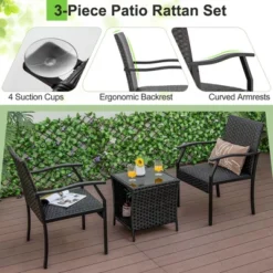 Costway 3 PCS Patio Conversation Set Wicker Chair Tempered Glass Table Cushioned Seat -Outdoor Deals Garden Store GUEST c0d449e6 0d00 4e7e a557 eecc45312e9e