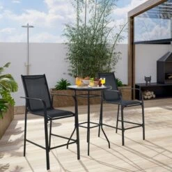 Costway 3 PCS Outdoor Patio Bar Table Stool Set Height Tempered Glass Top