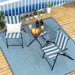 Costway 3pcs Patio Folding Dining Table Chair Set Heavy-Duty Metal Portable Outdoor