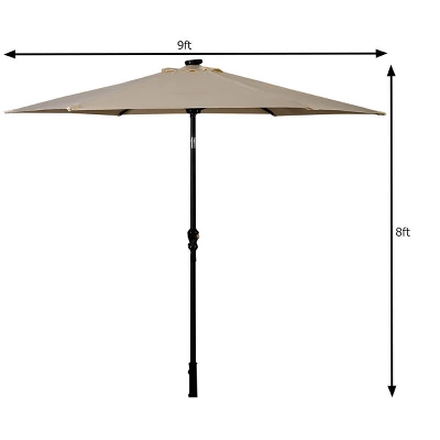 Costway 9FT Patio Solar Umbrella LED Patio Market Steel Tilt W/ Crank Outdoor 3 Costway 9FT Patio Solar Umbrella LED Patio Market Steel Tilt W/ Crank Outdoor - Image 3
